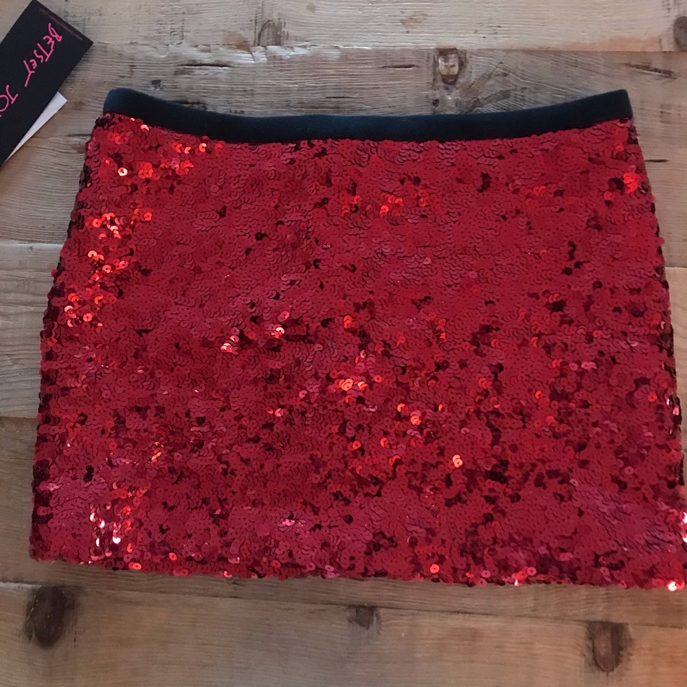Betsy Johnson red sequin mini skirt